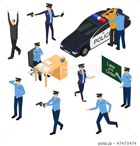 Character Policeman in Uniform 3d Icon Set Isometric View. Vector 47473474