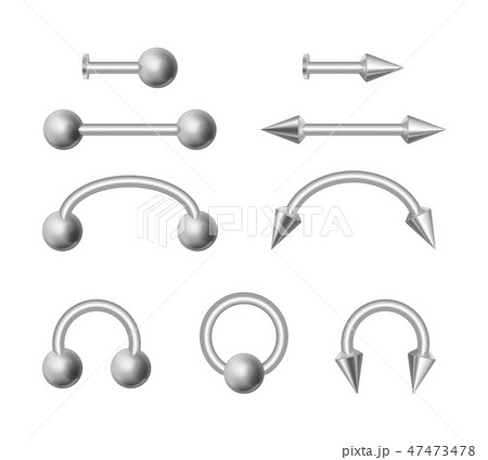 Realistic 3d Detailed Shiny Metal Piercing Jewelry Set. Vector 47473478