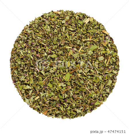 Dried oregano, herb circle from above, over white 47474151