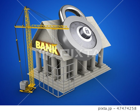3d illustration of Bank with code lock
