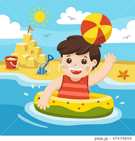 A boy play and swim at the sea. A boy play and swim at the sea. 47474659