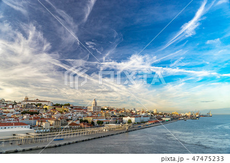Lisbon, Portugal skyline and cityscape of the cruise port on the Tagus River 47475233