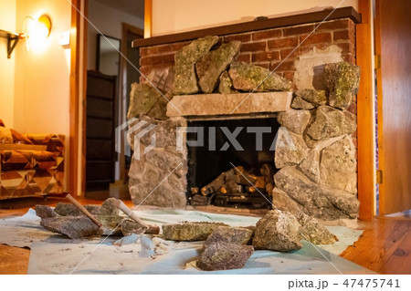 Decorating fireplace with rocks old vintage design 47475741