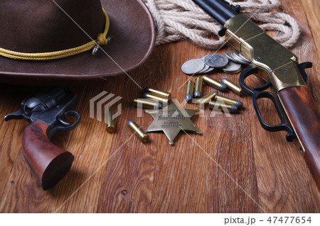 Wild west rifle, ammunition and sheriff badge 47477654