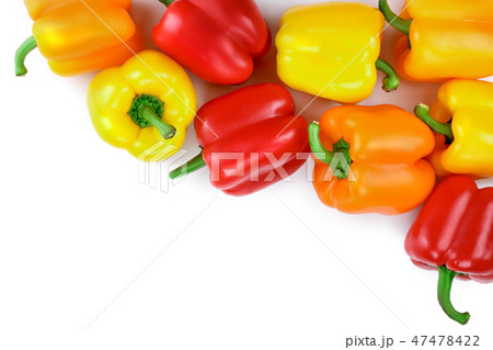 yellow orange and red sweet bell pepper isolated on white background with copy space for your text yellow orange and red sweet bell pepper isolated on white background with copy space for your text 47478422