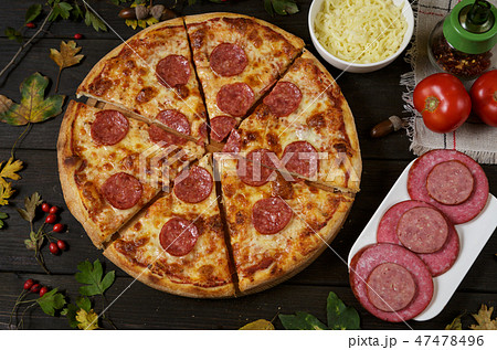 Pizza pepperoni with salami 47478496