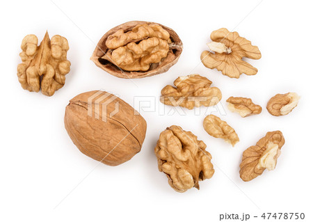 Walnuts isolated on white background. Top view. Flat lay Walnuts isolated on white background. Top view. Flat lay 47478750