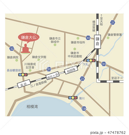 鎌倉周辺地図のイラスト素材