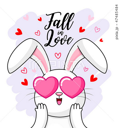 Cute cartoon white rabbit falling in love. 47485484