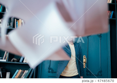 successful bald bearded man throwing documents successful bald bearded man throwing documents 47485670