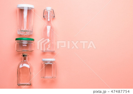 set of reusable jars and bottles for packaging products. Zero plastic concept 47487754