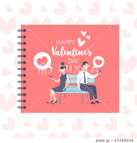 couple sitting wooden bench back to back using smartphone chat bubble communication concept man 47489036