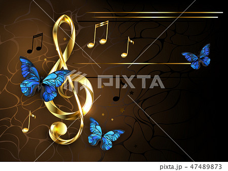 Musical key with blue butterflies 47489873