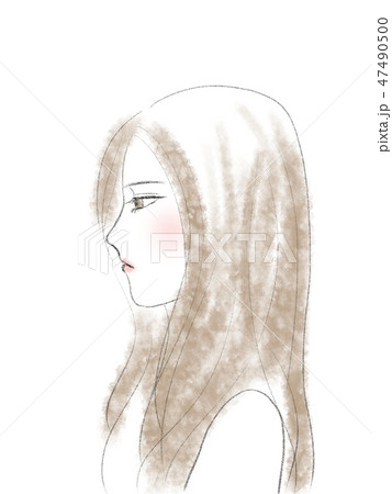 鉛筆画女性横顔のイラスト素材