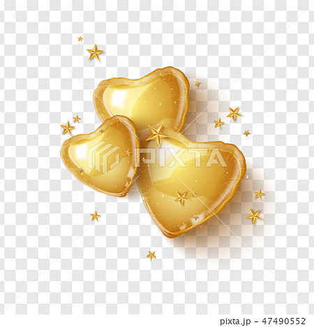 Happy Valentines day greeting card with 3d gold balloon hearts on transparent background. Vector Happy Valentines day greeting card with 3d gold balloon hearts on transparent background. Vector 47490552