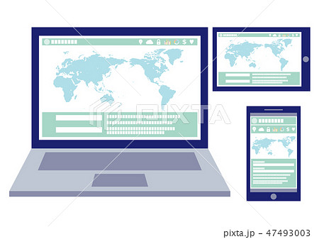 パソコン スマホ タブレットに共通するレスポンシブデザインテンプレート フラットデザインイラストのイラスト素材