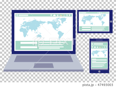 パソコン スマホ タブレットに共通するレスポンシブデザインテンプレート フラットデザインイラストのイラスト素材