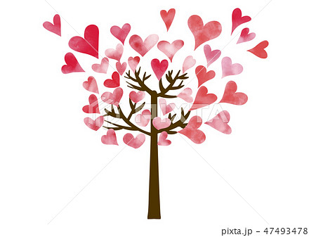 水彩風 バレンタインハートツリー 赤系 木がシンプル版のイラスト素材