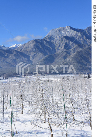 安曇野松川　冬の北アルプス山麓 47494888