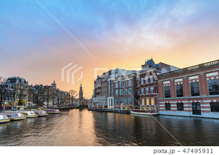Amsterdam Netherlands, sunset city skyline 47495931