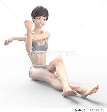ストレッチする脚の綺麗な若い女性 Permng3dcg イラスト素材のイラスト素材
