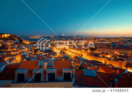 Lisbon lighted city at sunset blue hour 47498935