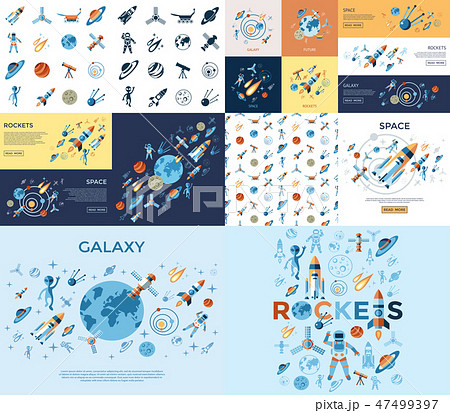 Digital vector line icons set space and rockets 47499397