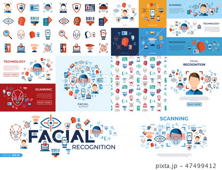 Digital vector facial recognition icons set 47499412