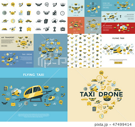 Digital vector flying taxi drone icon set 47499414