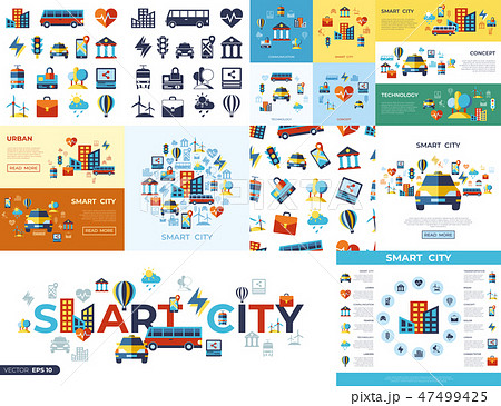 Digital vector smart city icons set 47499425