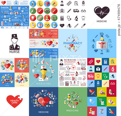 Digital vector red yellow blue medical icons 47499476