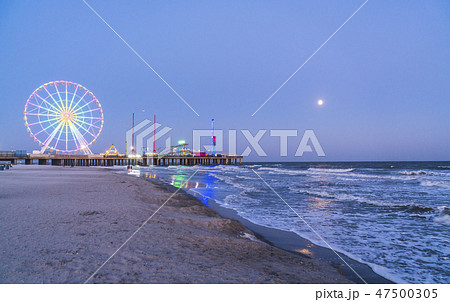 steel pier with reflection at night,Atlantic city 47500305