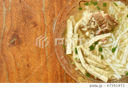 Vietnamese rice noodles topping pork bone soup 47501972