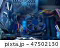 PC components in dust. macro CPU fan soft focus. It does not work, in dust and dirty. 47502130