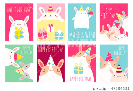 Set of birthday banners with cute rabbits 47504531