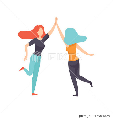 Two Happy Women Friends Giving High Five Happy のイラスト素材