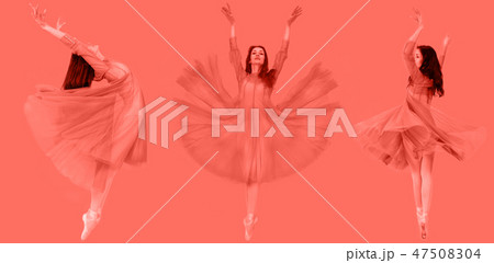 Dance of the Ballerina in a jump,  of living coral background 47508304