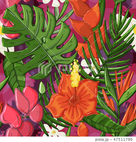 Vector Tropical seamless pattern with monstera leaves 47511790