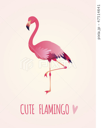 Cute Flamingo Tropical Pink Bird Girl Card のイラスト素材