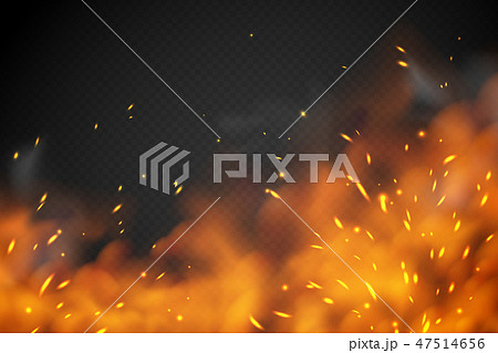 Smoke fire effect. Burning embers red hot metal ignite sparks fiery heat transparent smog texture 47514656