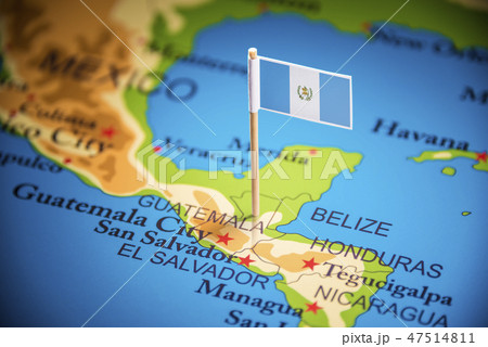 Guatemala marked with a flag on the map 47514811