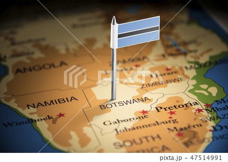 Botswana marked with a flag on the map Botswana marked with a flag on the map 47514991