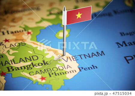 Vietnam marked with a flag on the map 47515034