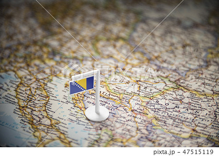 Bosnia and Herzegovina marked with a flag on the map Bosnia and Herzegovina marked with a flag on the map 47515119