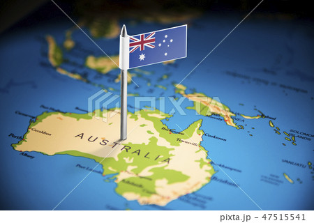 Australia marked with a flag on the map 47515541