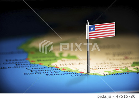 Liberia marked with a flag on the map 47515730