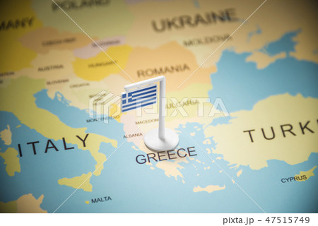 Greece marked with a flag on the map 47515749