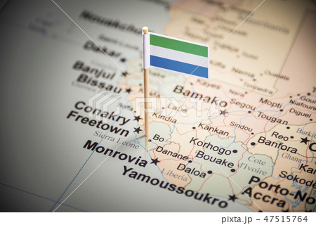 Sierra Leone marked with a flag on the map 47515764