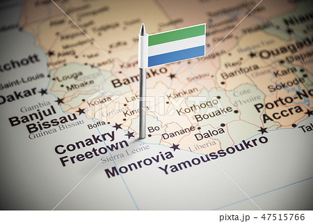 Sierra Leone marked with a flag on the map Sierra Leone marked with a flag on the map 47515766