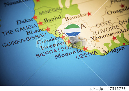 Sierra Leone marked with a flag on the map 47515773